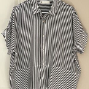 Everlane Women's Black and White Striped Blouse